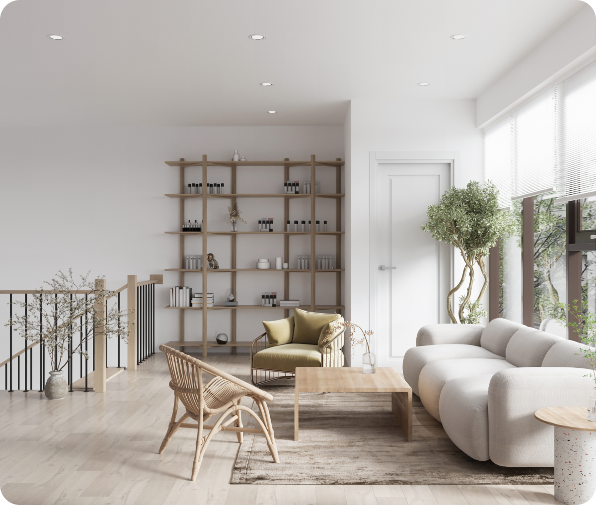 Cozy room featuring green accents